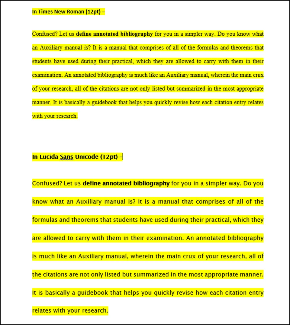 Sample of Double-Spaced in Times New Roman & Lucida Sans Unicode