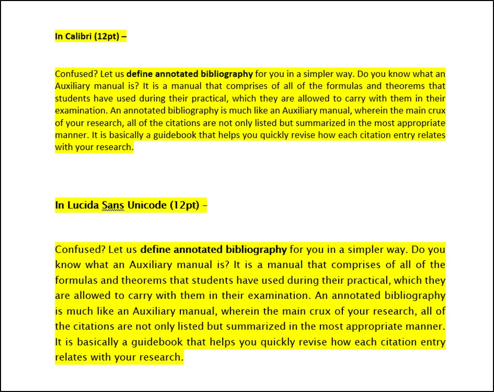 Example of a Single-Spaced in Calibri & Lucida Sans Unicode